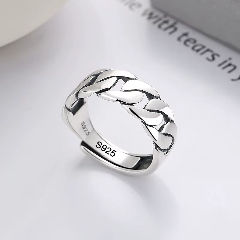 Bagues en argent Sterling 925 pour femmes, Vintage, fait à la main, chaîne creuse réglable, bande de