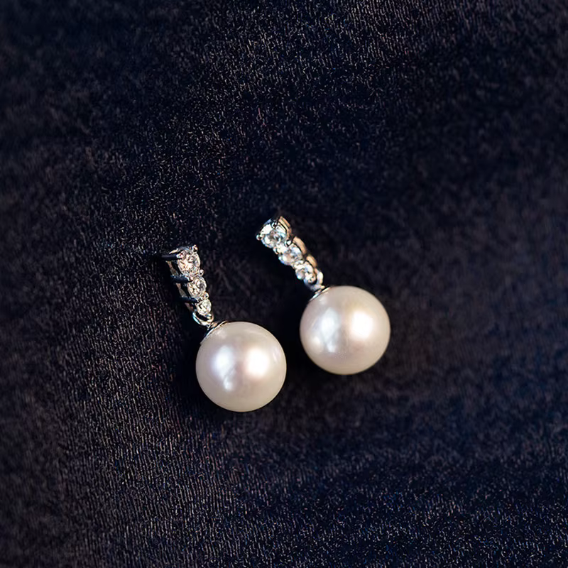 Boucle d'oreille de mariage élégante pour femme, Simple, perle brillante, zircone, pendentif en arge