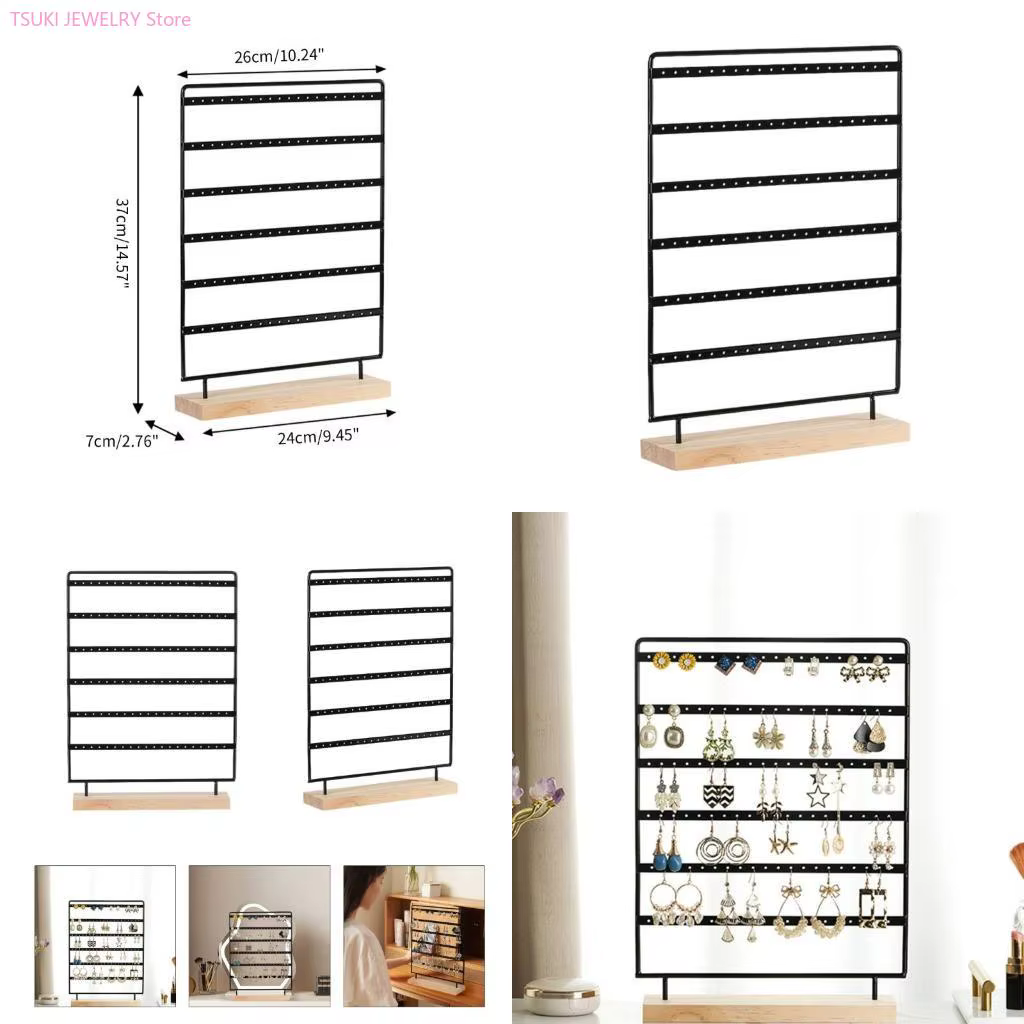 62KE 120 trous 6 couches organisateur boucles d'oreilles présentoir bijoux support en bois avec Base