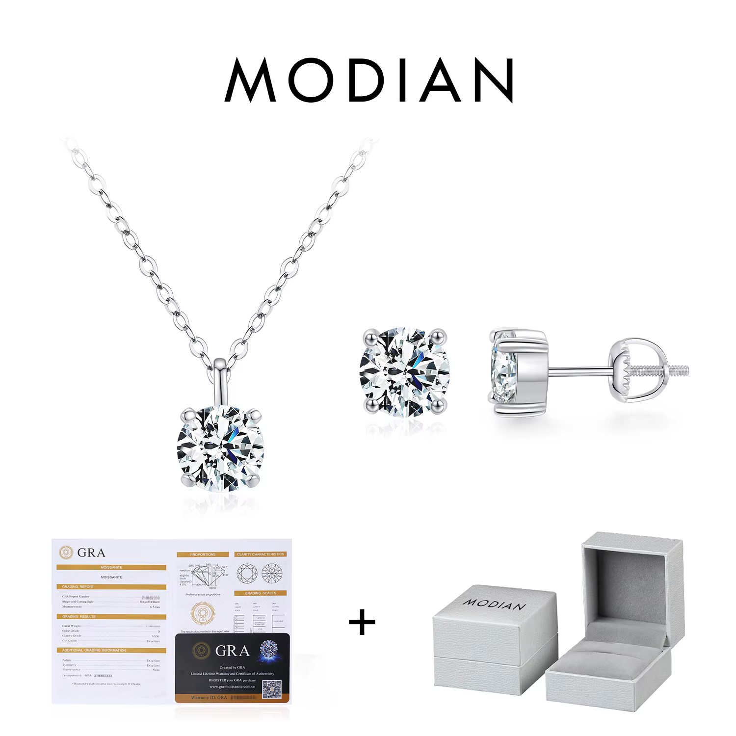 MODIAN-Ensemble de bijoux fins en argent regardé 925 Moissanite pour femme, pendentif rond, collier 