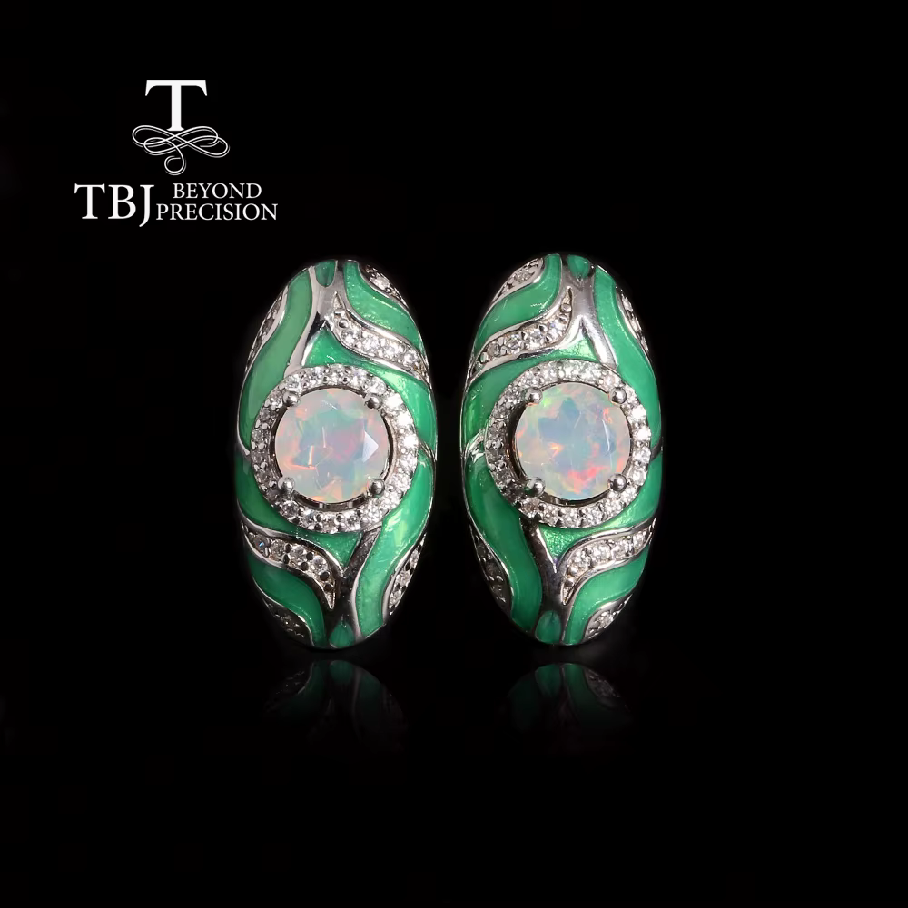 Boucles d'oreilles en argent 925 avec opale naturelle, pierre de naissance vintage, conception de fa