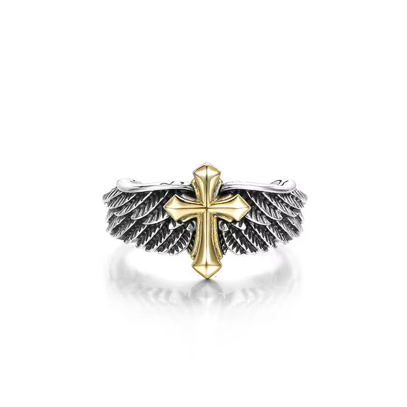 Bague Graffiti rétro en plumes croisées pour hommes, Punk gothique, réglable, fait à la main, Rock h