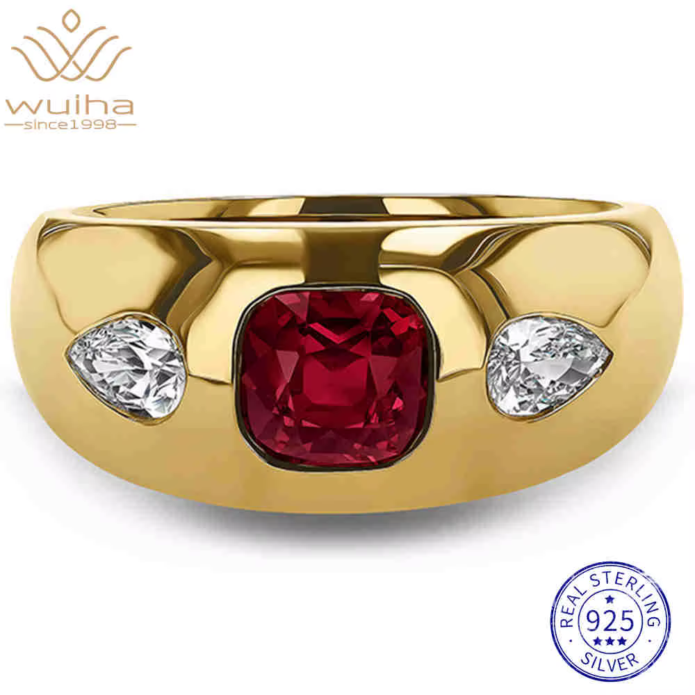WUIHA Bague de fiançailles et de mariage en argent sterling 925 avec rubis de laboratoire taille cou