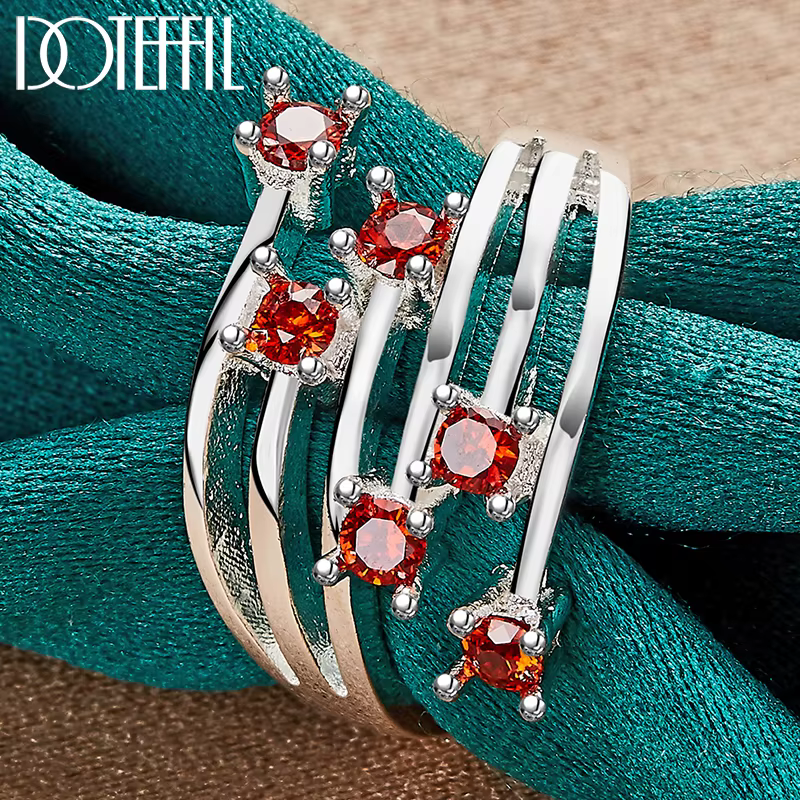 DOTEFFIL 925 en argent Sterling rond rouge AAA Zircon bague pour femmes homme mariage fiançailles fê