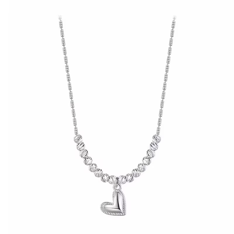 PANJBJ-Collier de perles de coeur SilverLove pour femme, bijoux minimalistes polyvalents, accessoire