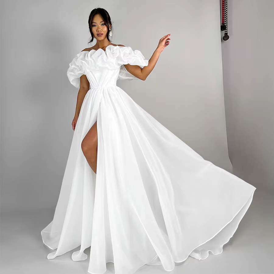 Robe de mariée A-Line dos nu à lacets avec fente haute, robe de mariée de tempérament, plissé