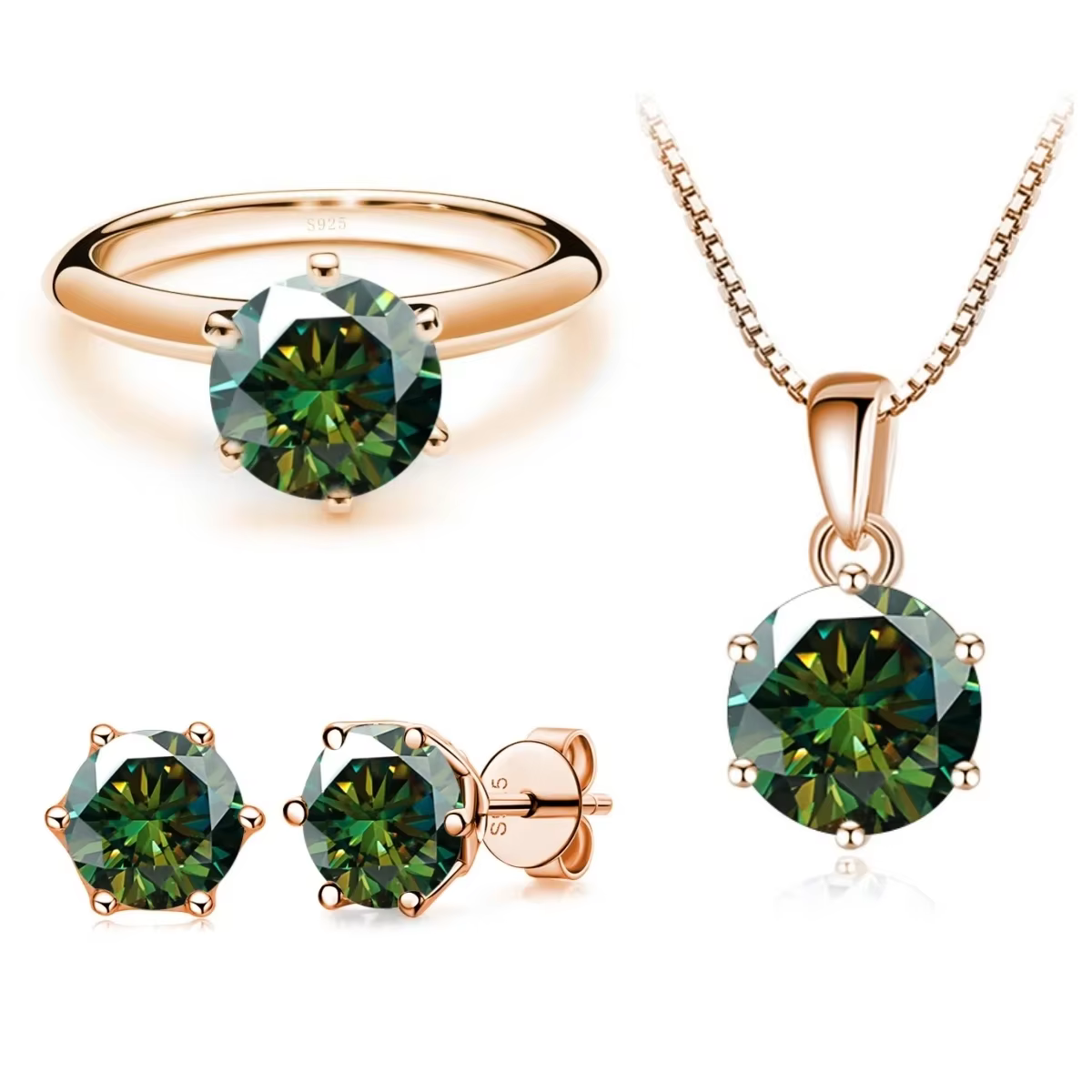 Ensemble de bijoux Moissanite pour charme dame plaqué or Rose avec total 4 carats argent mossanite 9