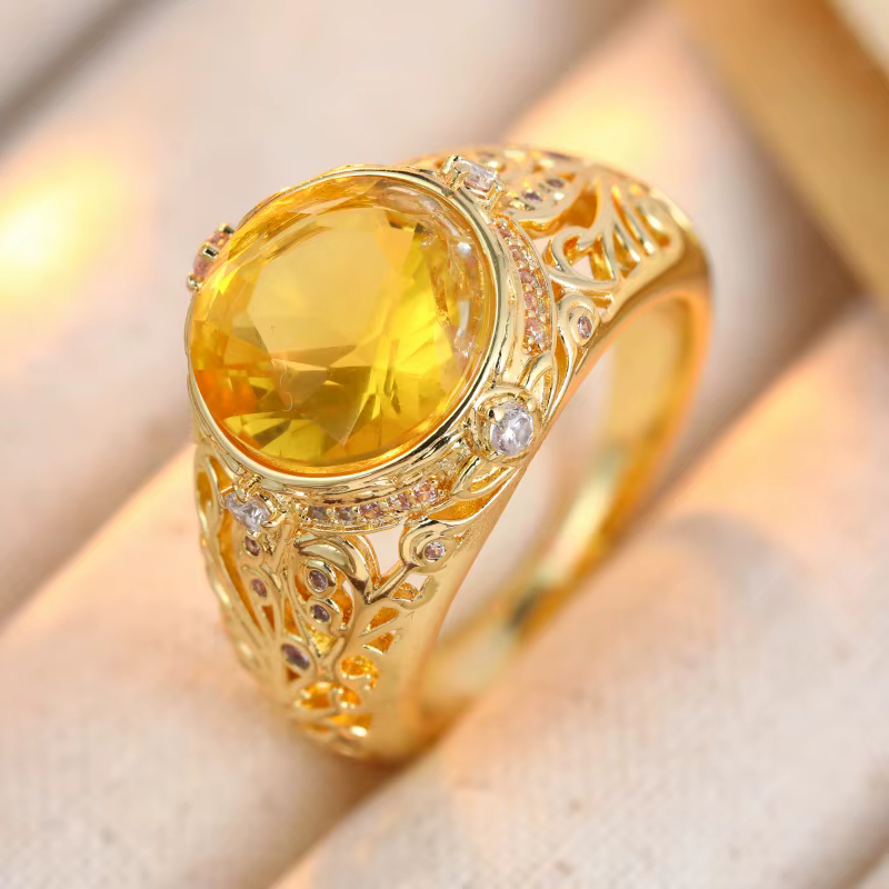 Bague vintage pour femme incrustée de CZ champagne, couleur or ethnique, sculptée à la main, pour us