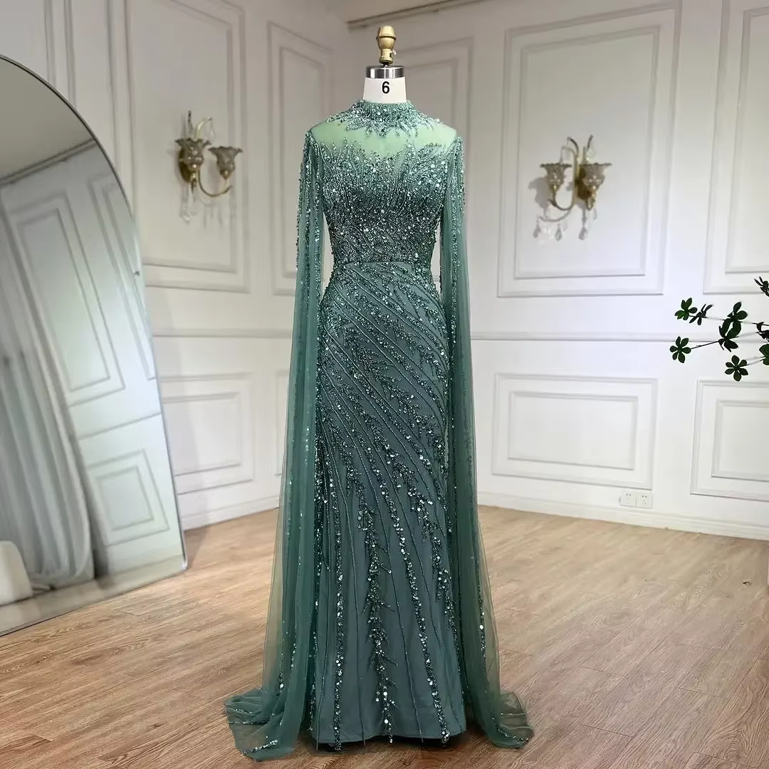 Caramel Cape manches sirène perlée luxe dubaï robe de soirée SERENE HILL 2025 robe formelle fête de 