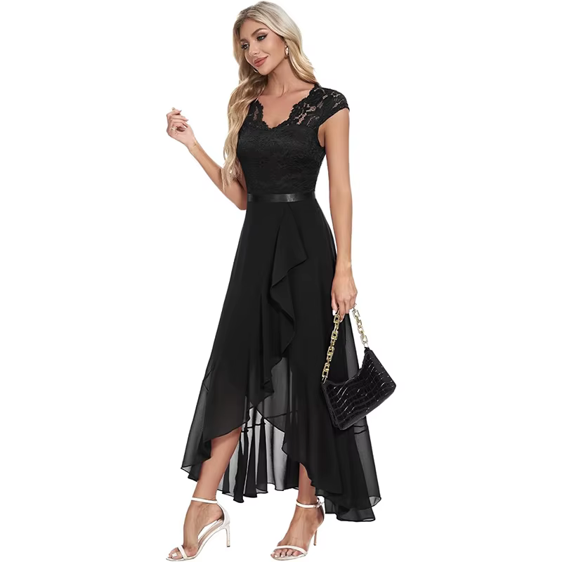 Invité de mariage Hi-Lo dentelle florale bal Cocktail robe de demoiselle d'honneur formelle nouvelle