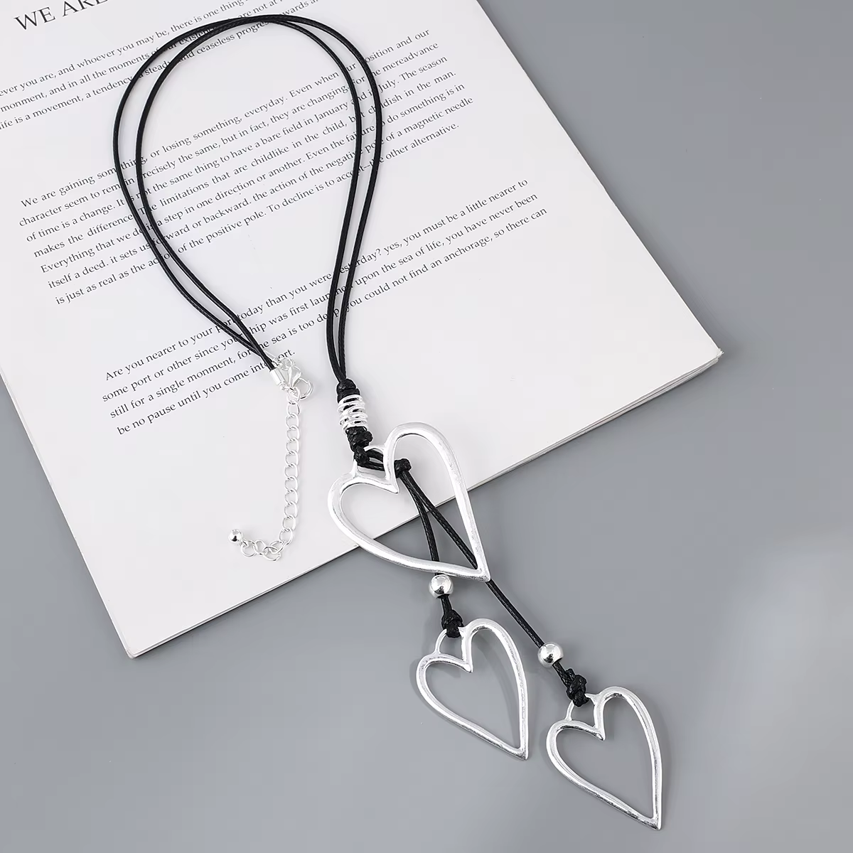Amorcome grand pendentif coeur couleur argent Long collier en cuir Boho femmes déclaration bijoux et
