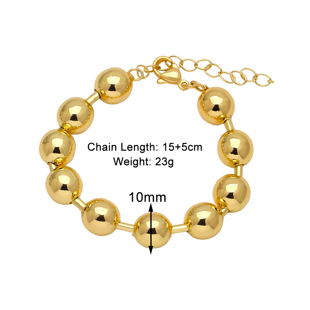 OCESRIO – chaîne de collier de perles de 10mm, couleur argent, en laiton plaqué or, Bracelet fait à 