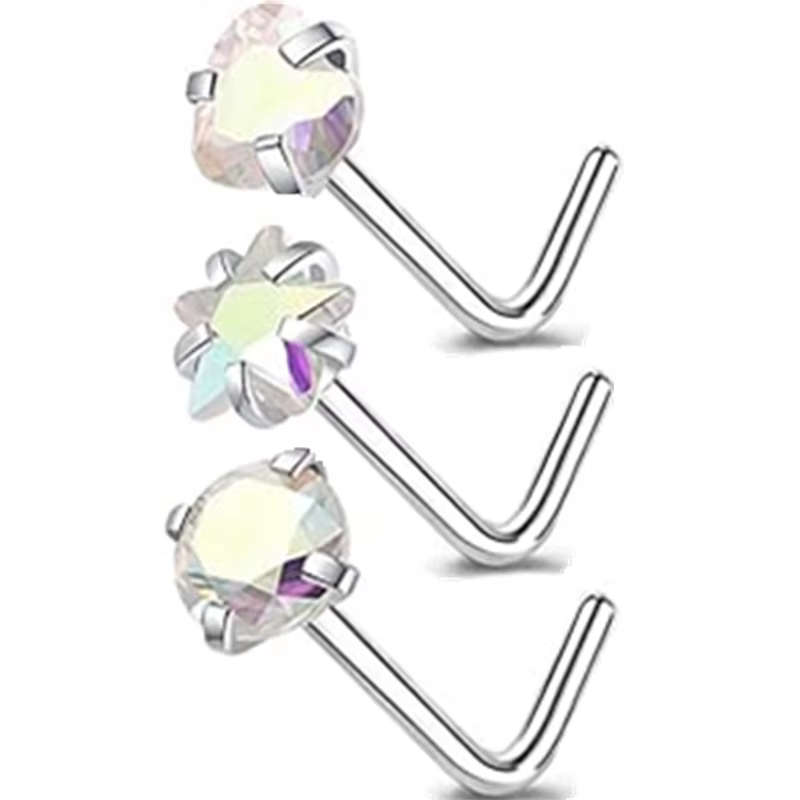 3PC acier inoxydable fleur nez Piercing goujon ensemble L forme rose nez anneau goujons Pack indien 