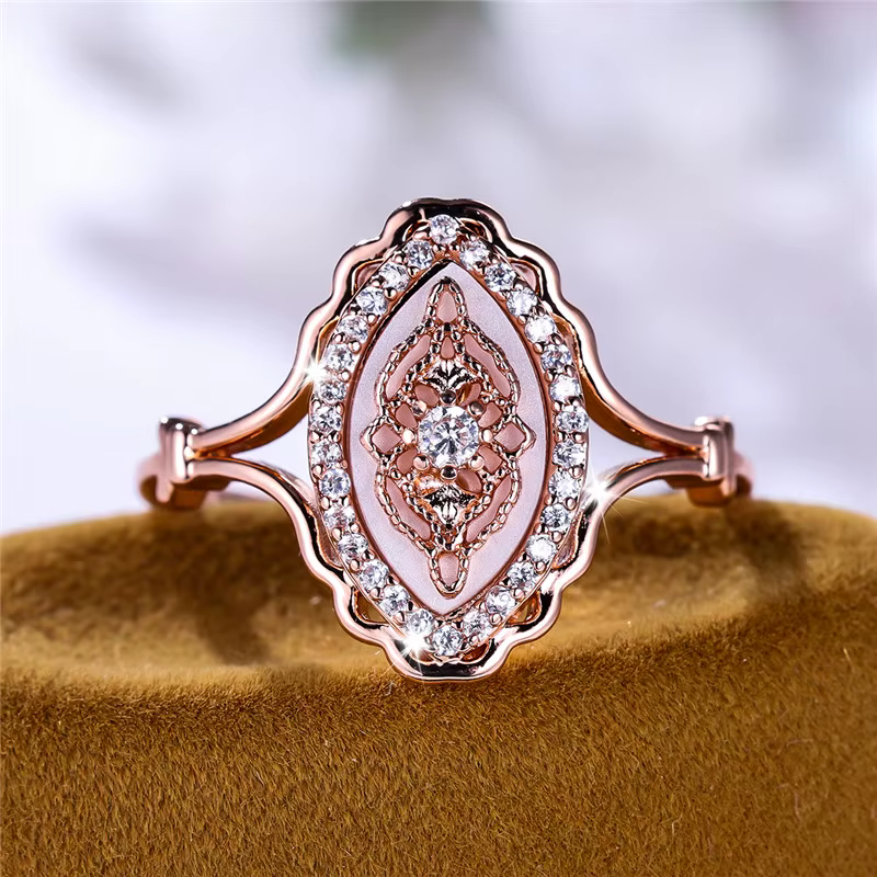 Bague de fiançailles en or rose pour femme, bijoux de mariage, petit, blanc, pierre, document, luxe,