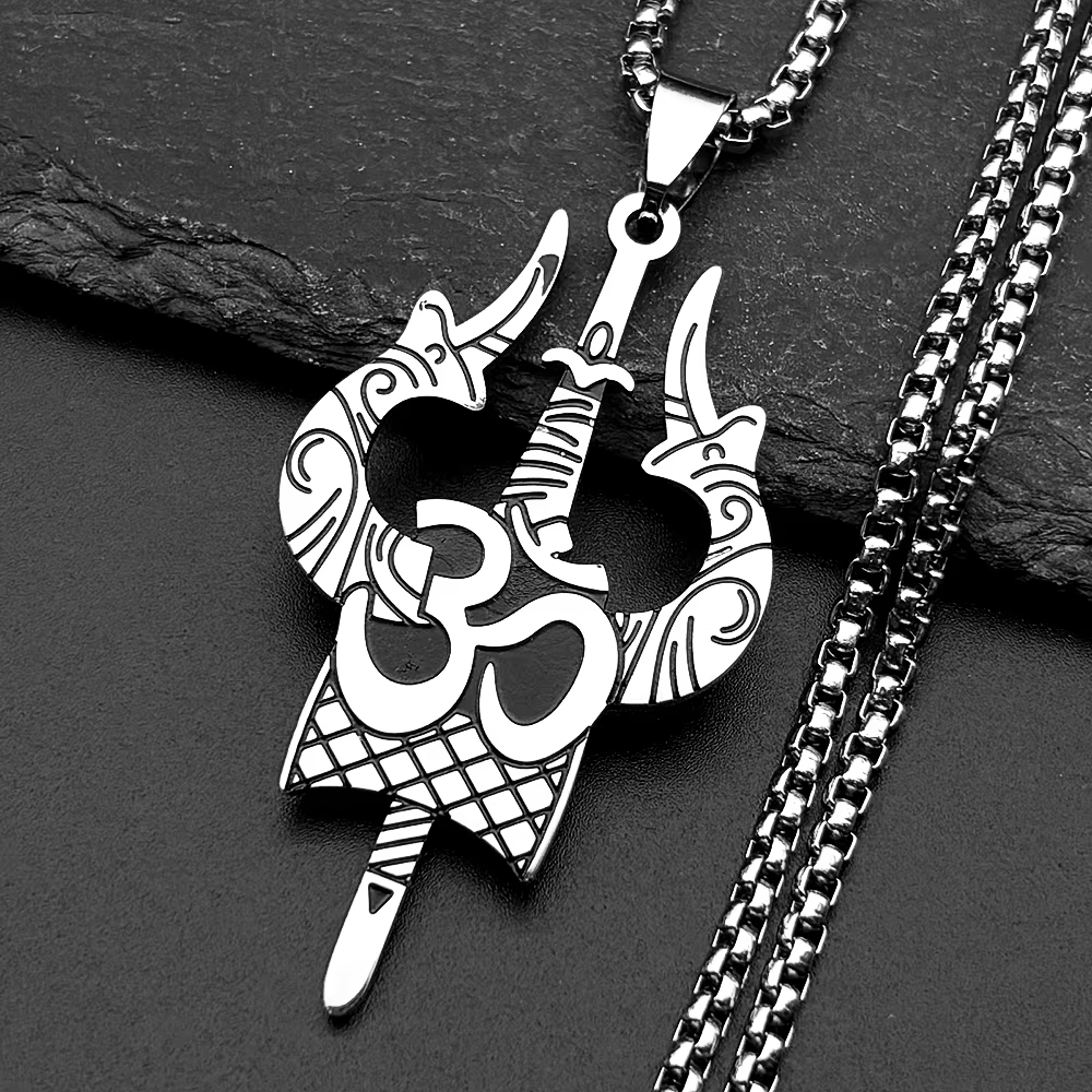 Collier avec pendentif en acier inoxydable pour hommes et femmes, pendentif de Yoga Shiva Trishula O