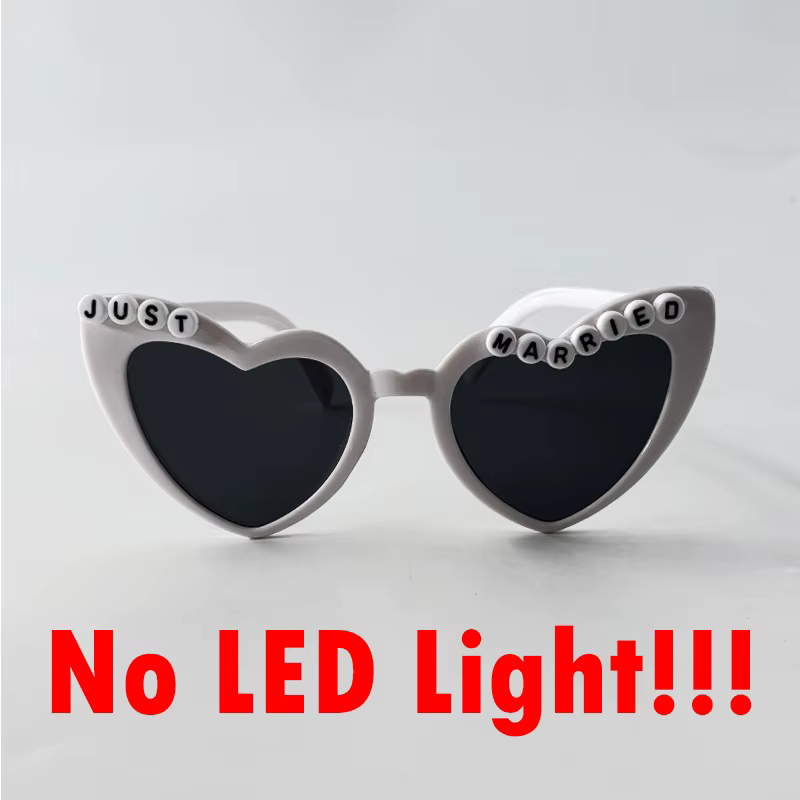 Lunettes lumineuses LED blanches, en forme de cœur, EL néon, décoratives, pour fiançailles, mariage,