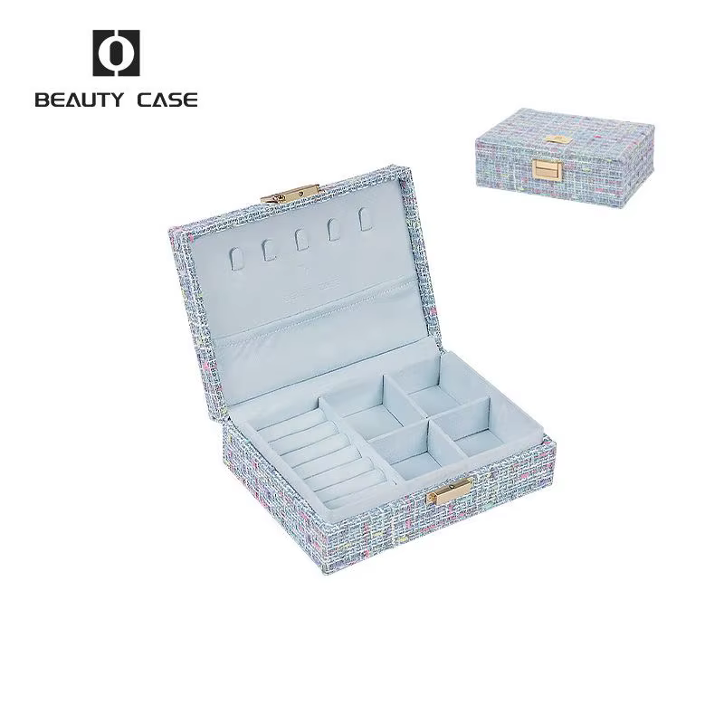 Boîte à bijoux de luxe bleue de grande taille pour les maquilleurs sur site, contient tous types d'o