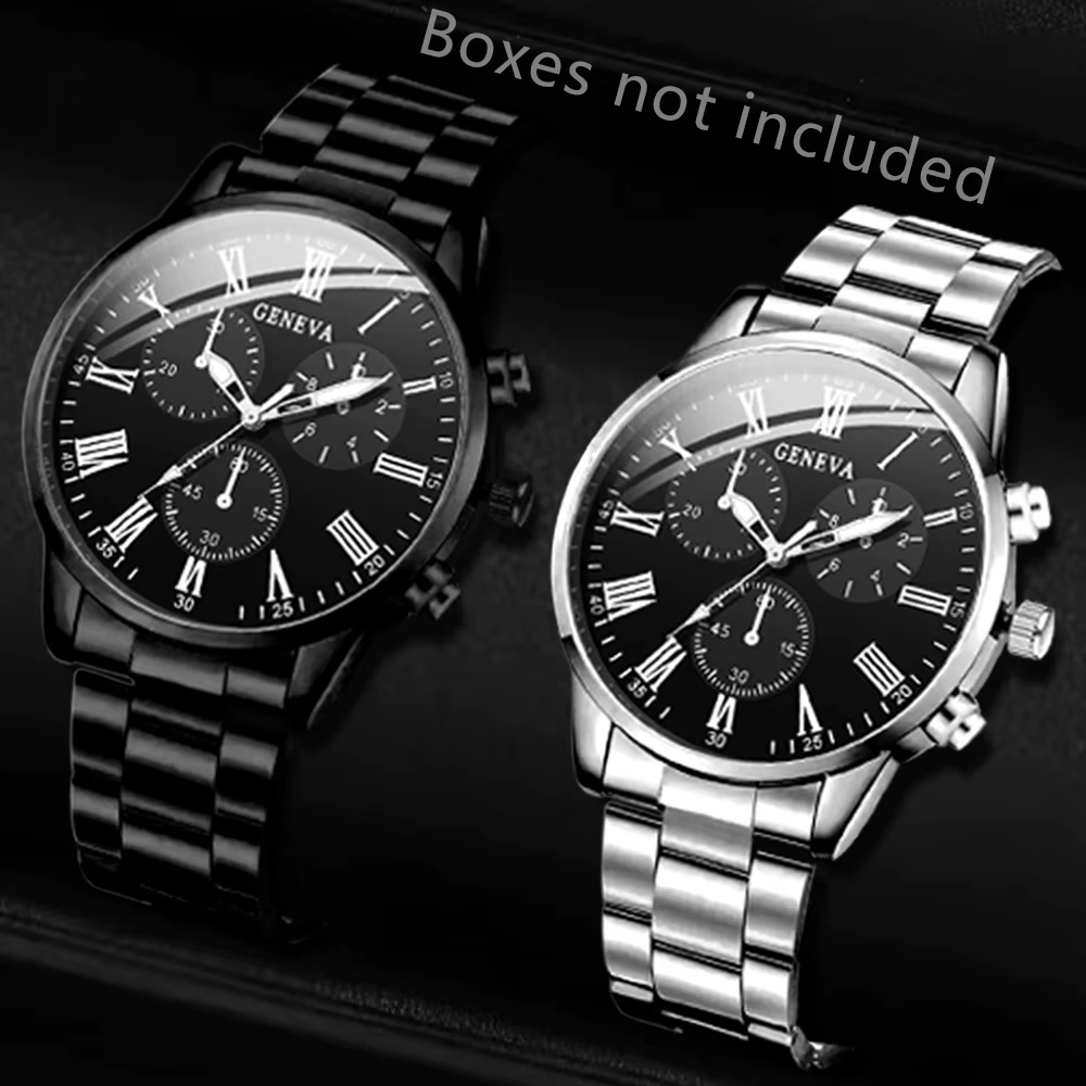 Ensemble de montres pour homme avec bracelet en alliage bicolore, cadran romain Genève, chronographe