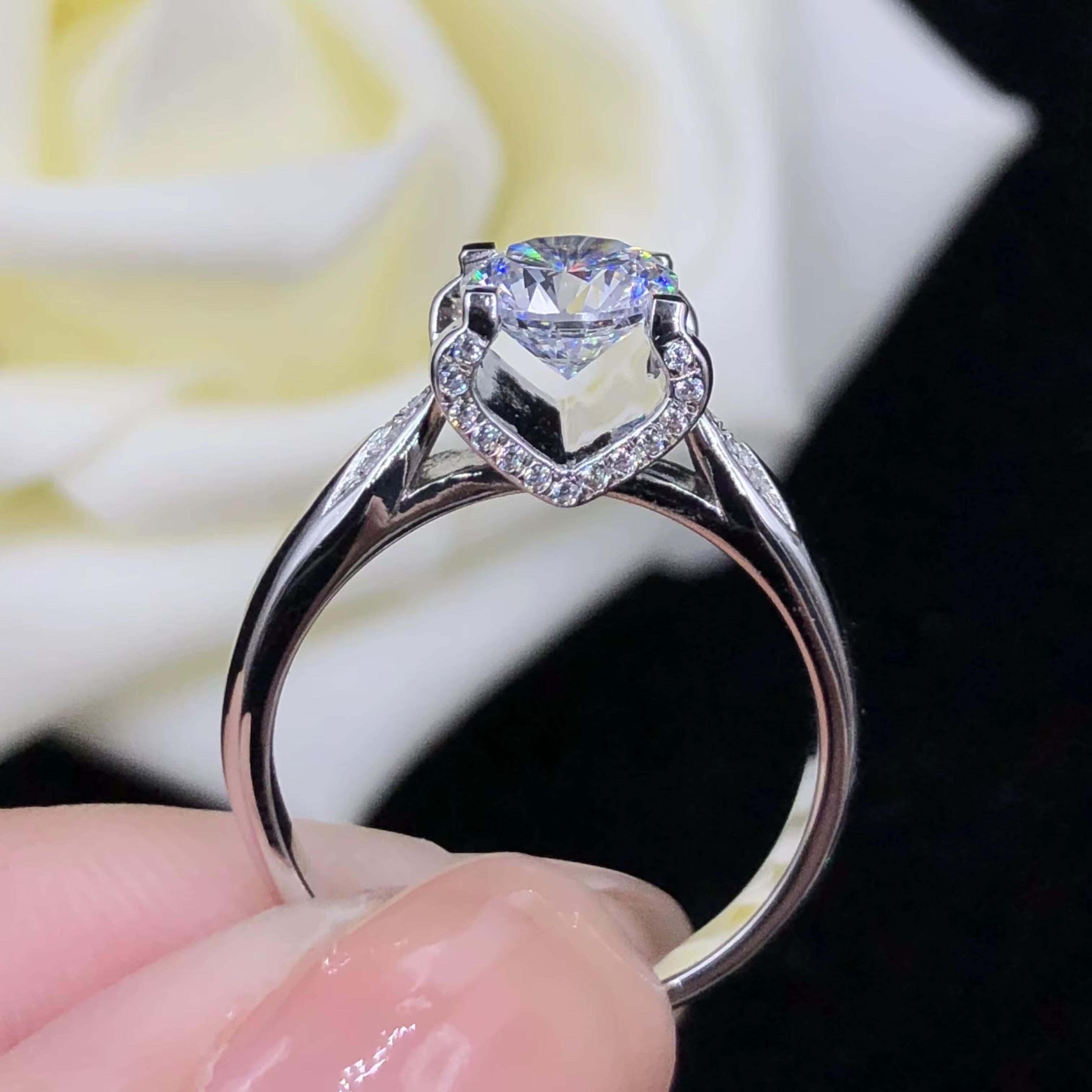 Bague de Fiançailles en Moissanite D VVl's, en Or Blanc 18K 1/2, de Haute Qualité, de Coupe Ronde 4.