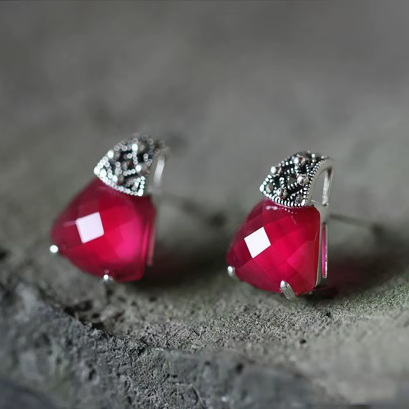 Boucles d'oreilles classiques en rubis pour femmes, exquises et de haute qualité, coupe de pierres p