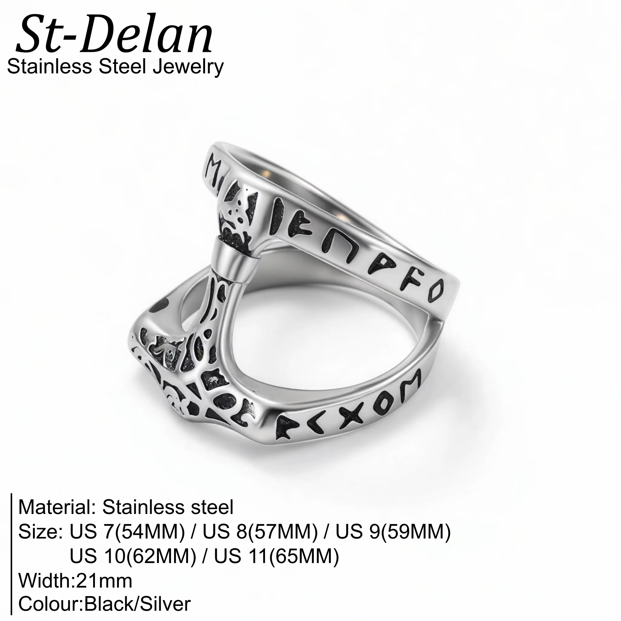 Bague St-Delan Viking Rune Mjolnir en acier inoxydable, marteau de Thor, style gothique punk, pour h