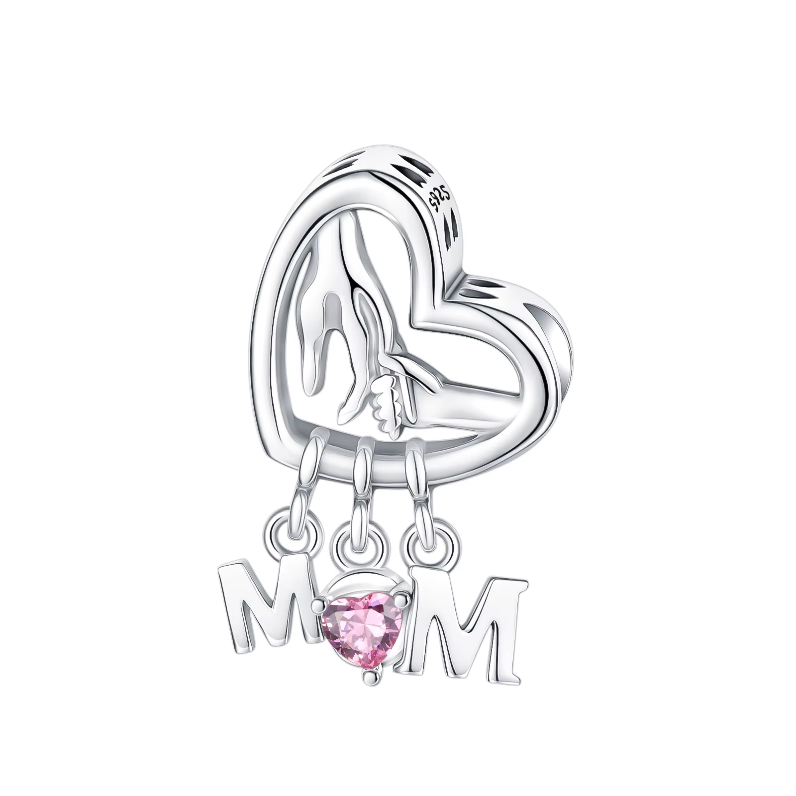 Breloque Cœur Mère-Enfant en Argent Sterling 925, Perle Breloque Cœur avec Lettre MAMAN, Compatible