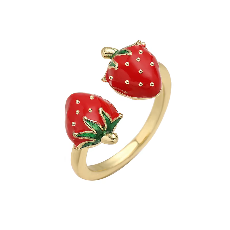 HECHENG, émail goutte à goutte huile ouverture réglable rouge fraise cerise anneau mignon femmes bij