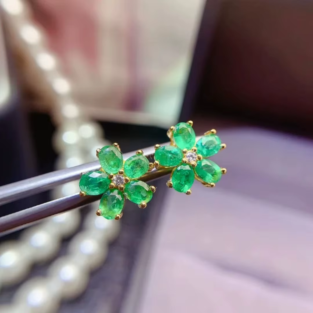 Boucles d'oreilles Design fleur émeraude naturelle 3x4mm, avec certificat, breloque Fine, bijoux de 