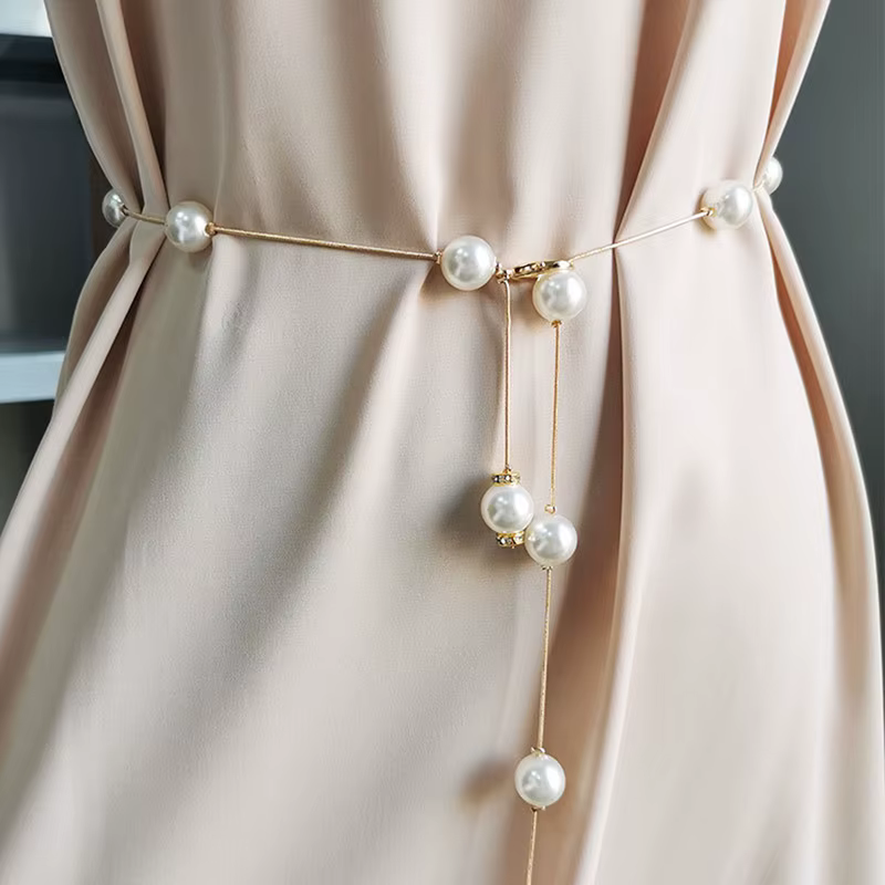 Ceinture en métal réglable or et argent pour femme, perle élégante, ceinture fine pour robe pour fem