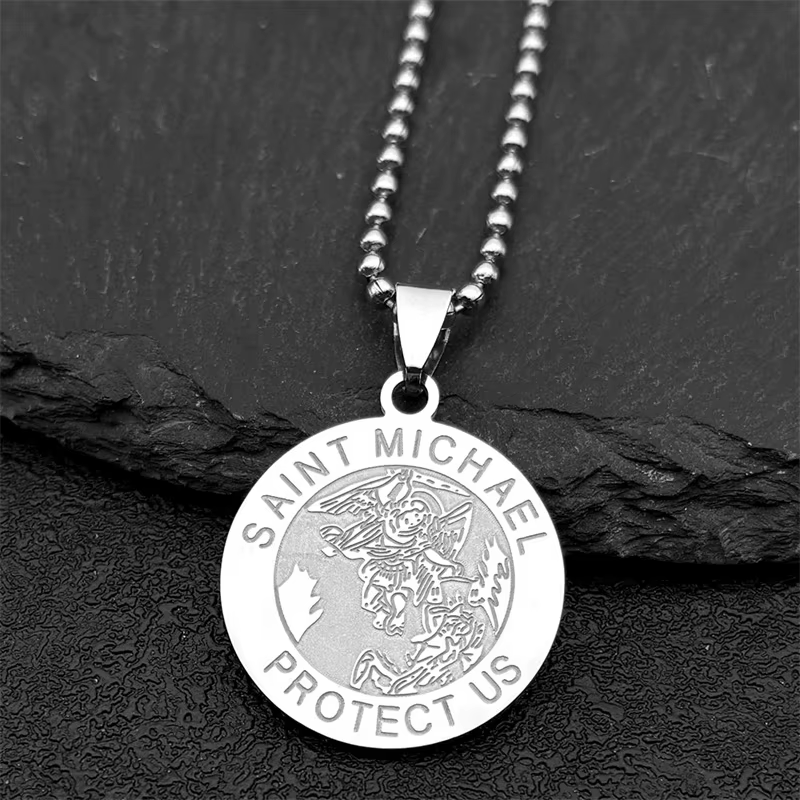 MICHAEL PROTECT-Archange américain en acier inoxydable, médaille ronde, pendentif de voiture pour fe