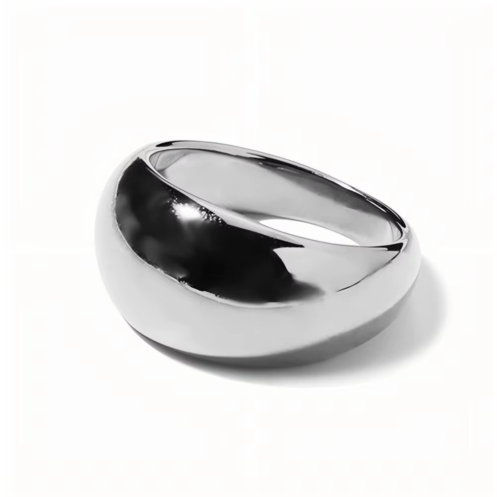 Bague dôme en or massif pour femme - Bande minimaliste en acier inoxydable, bijou tendance pour le q