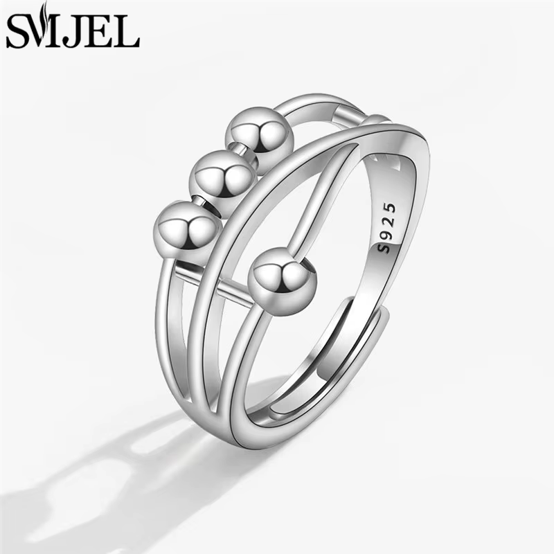 Bague anti-stress simple en perles métalliques pour femmes et hommes, rotation libre, bijoux spirale