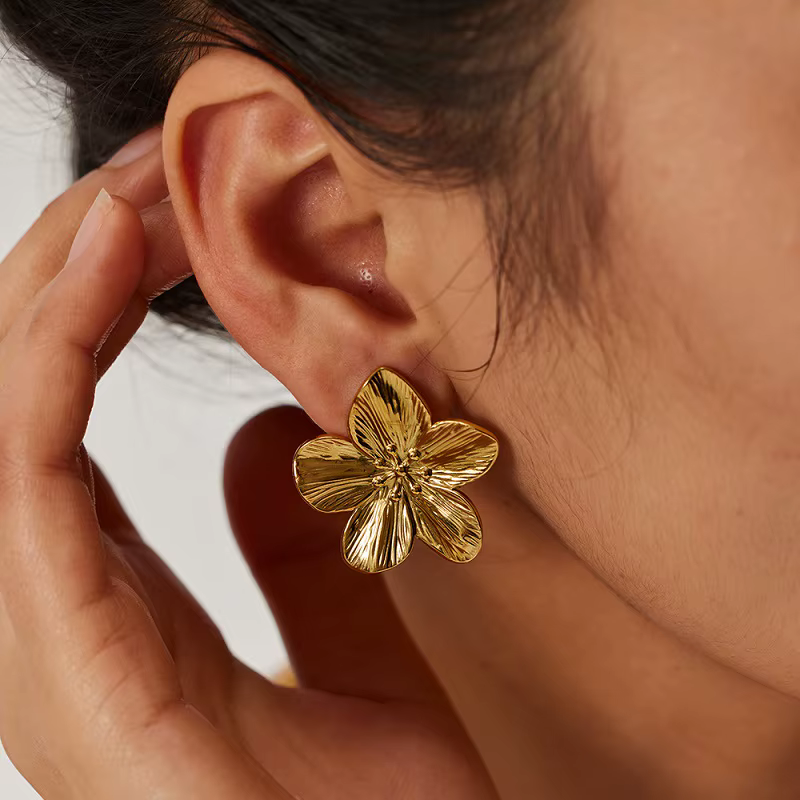 Nouvelles Grandes Boucles d'Oreilles Fleur Vintage en Métal Doré 2026 pour Femme, Bijoux Tendance Fl