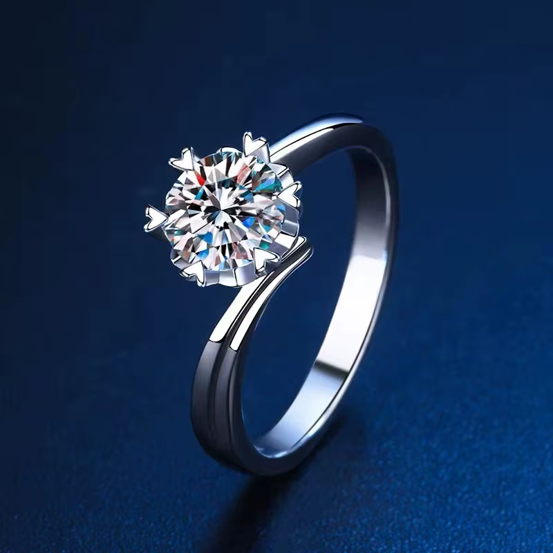 Bague en argent pur 925 BR 8 mm avec motif flocon de neige torsadé et moissanite D VVS1, bijoux fins