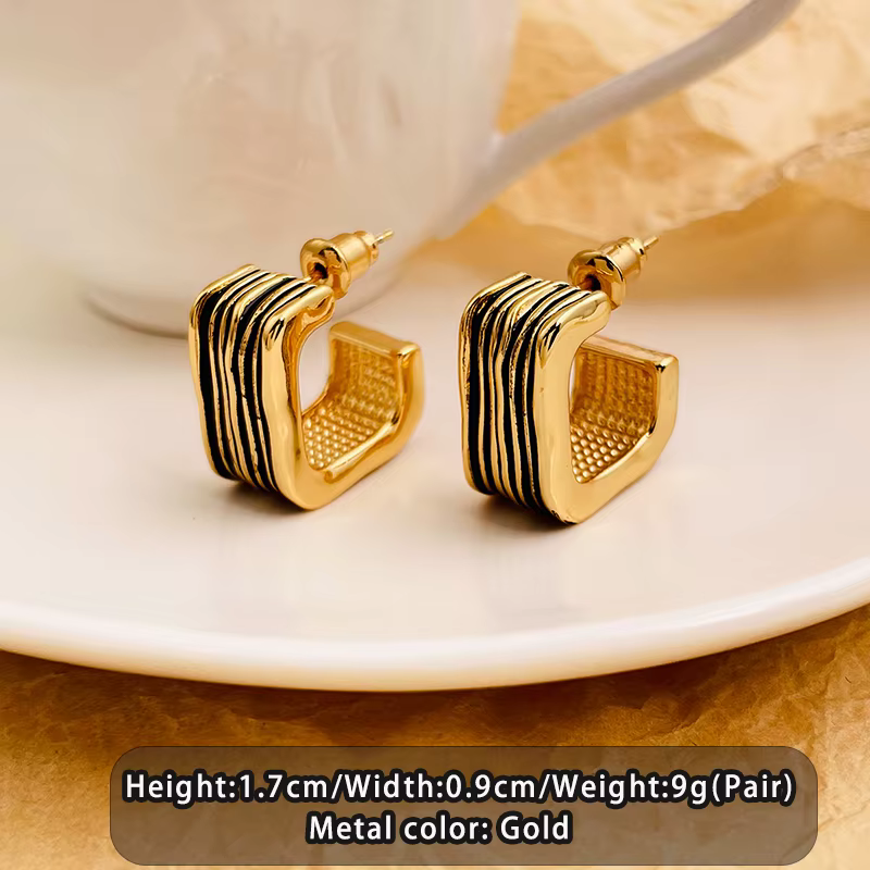 Boucles d'oreilles carrées de couleur dorée pour femmes, Design géométrique européen et américain, a