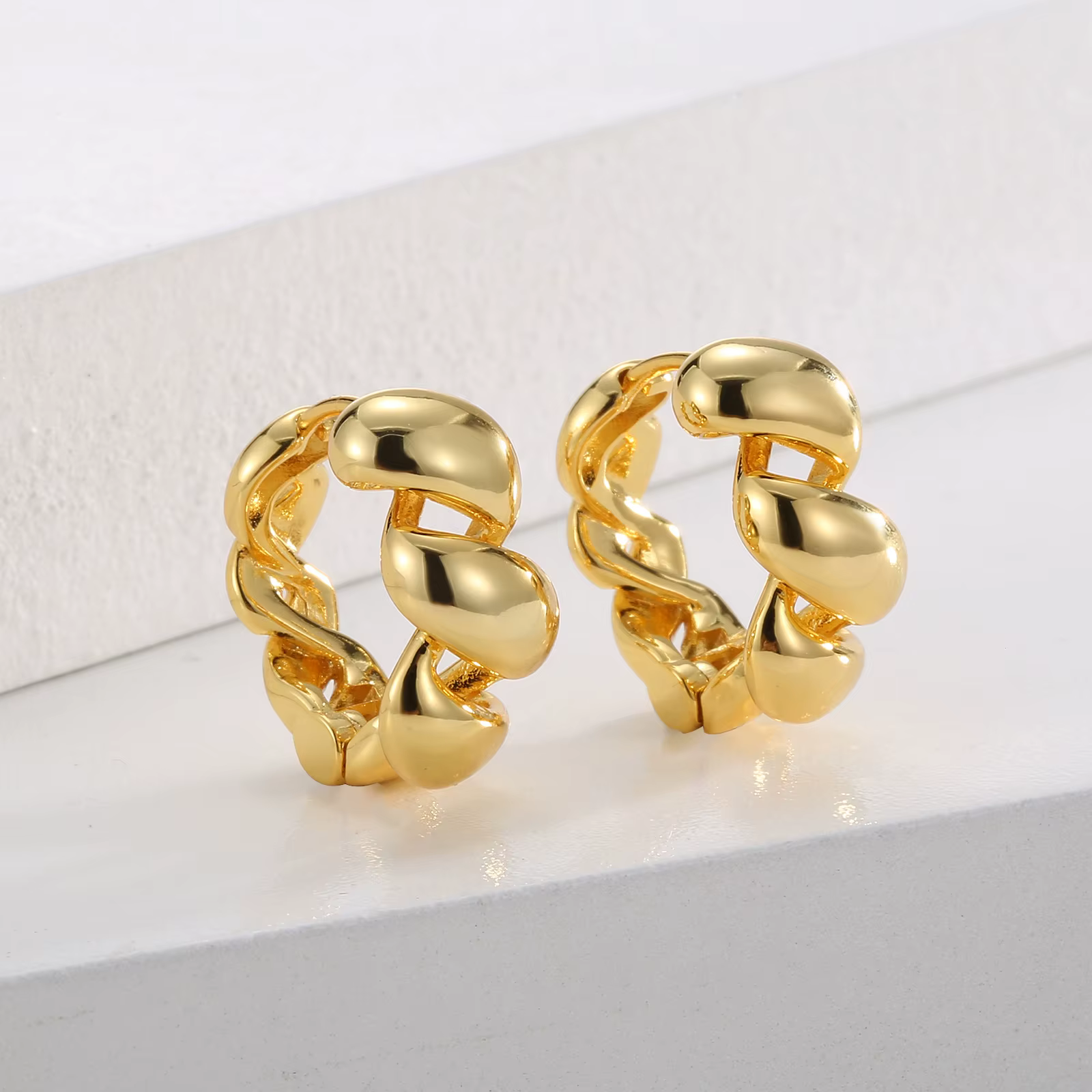 ANENJERY-Boucles d'oreilles tressées creuses pour femmes et filles, fermoir d'oreille torsadé, bijou
