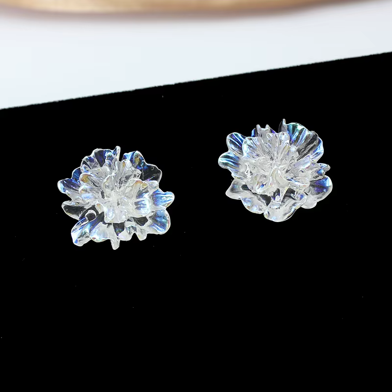 Résine AB couleur 3D sculpture fleur grande boucle d'oreille pour les femmes personnalité tempéramen