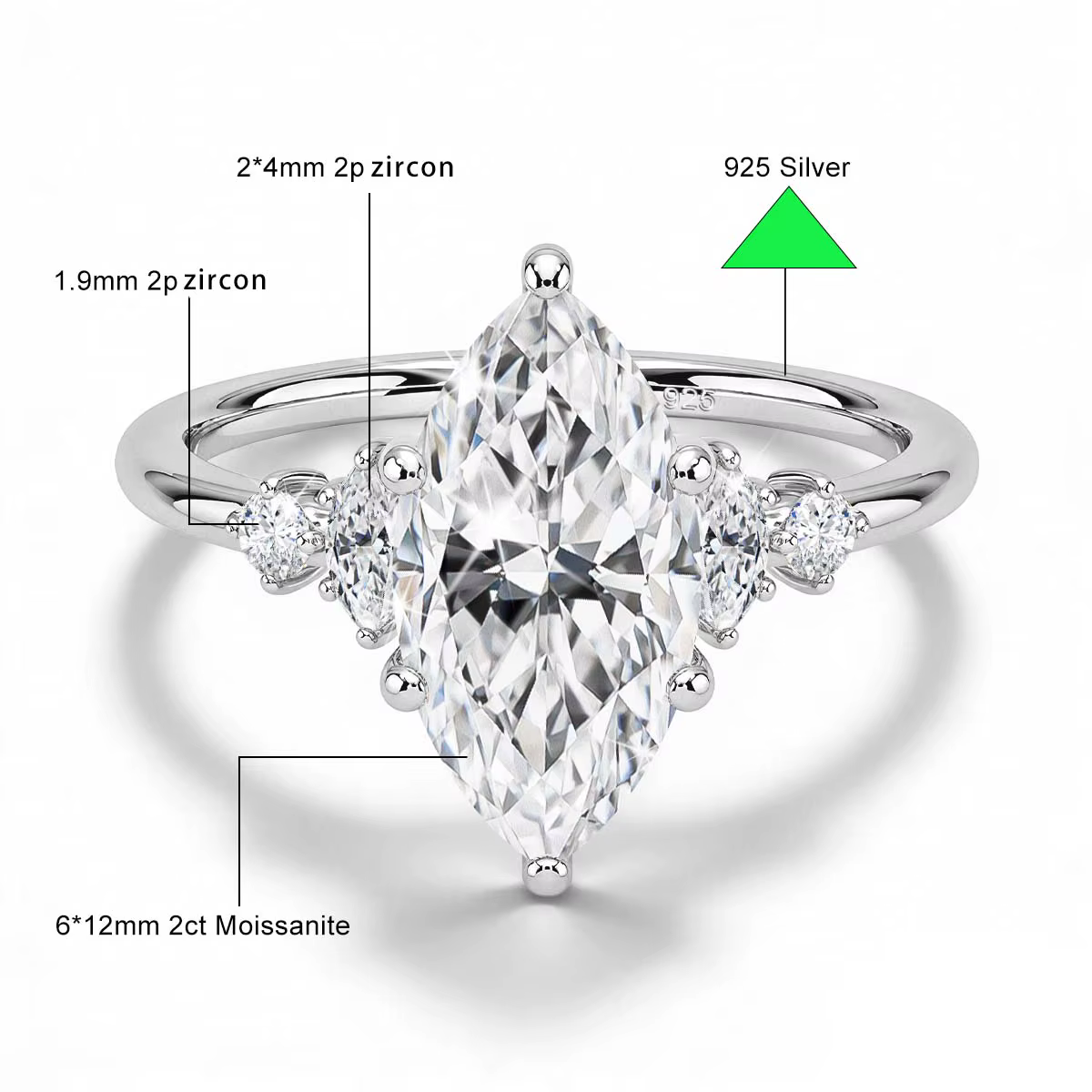 SDOOU Bague de fiançailles en or 14K plaqué or 2 carats avec moissanite taille marquise pour filles,