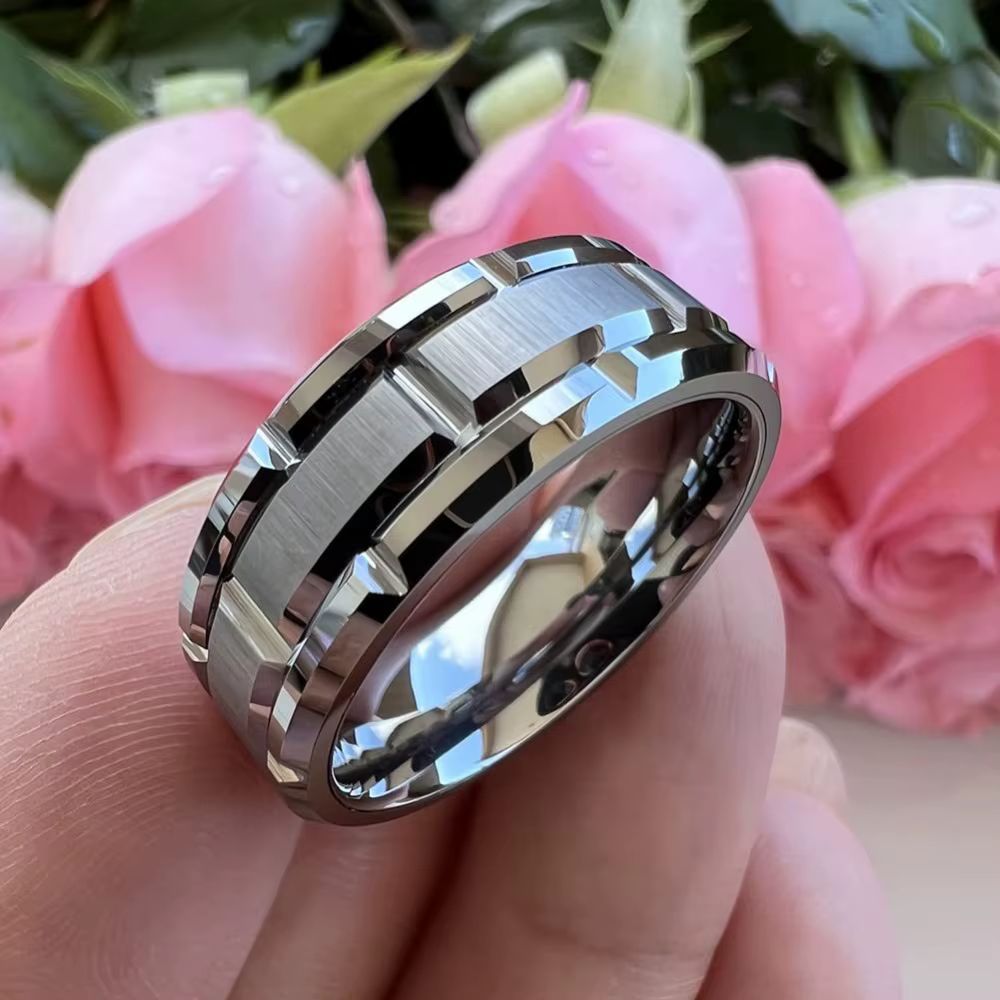 8MM Simple couleur argent mat hommes bijoux rainure anneaux en acier inoxydable femmes bracelet de m