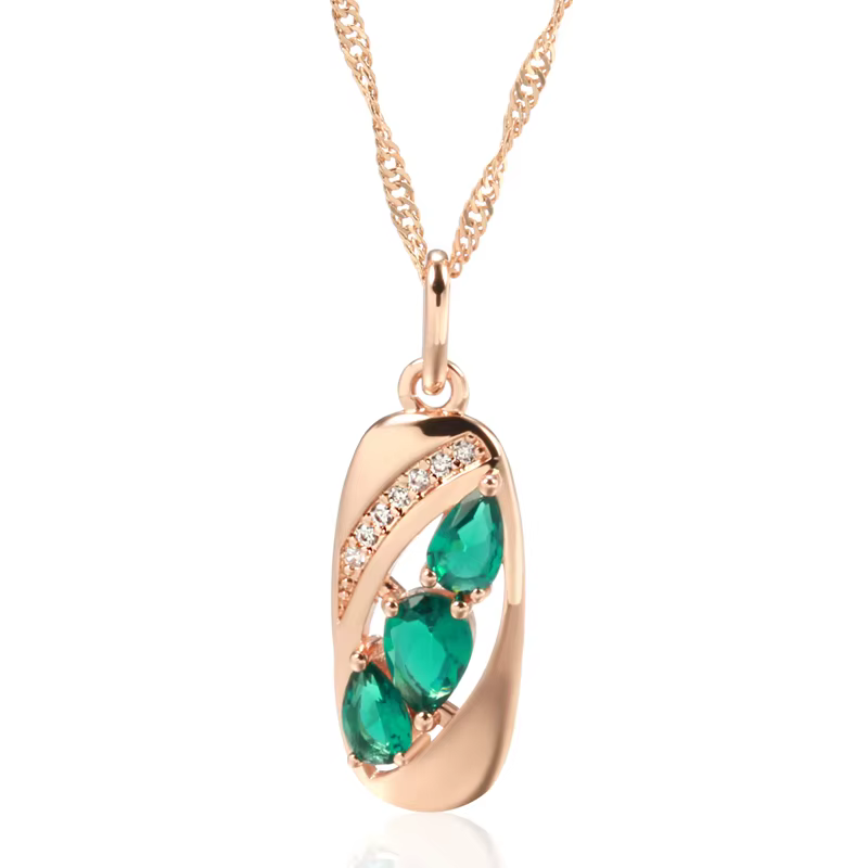 Kinel nouveau 585 couleur or Rose pendentif collier pour femmes inhabituel vert naturel Zircon acces