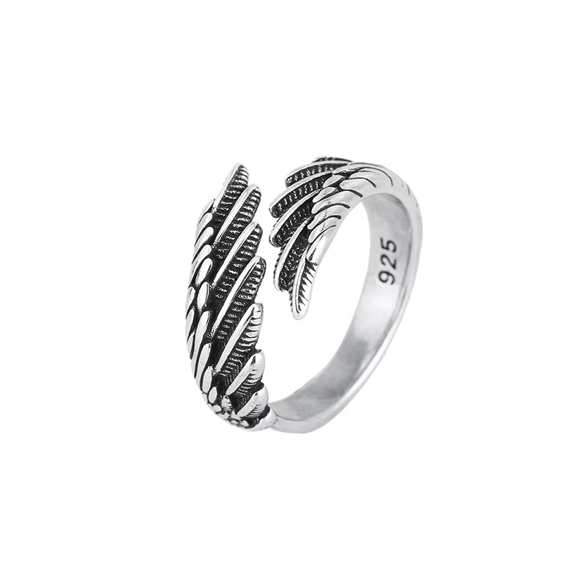 Bagues ouvertes empilables en argent Sterling 925 pour femmes, plumes d'aile d'ange, beaux accessoir