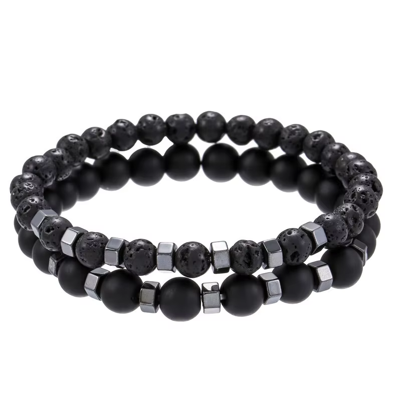 2 pièces/ensemble Bracelet de perles hommes pierre de lave Agate oeil de tigre perle charme hommes f