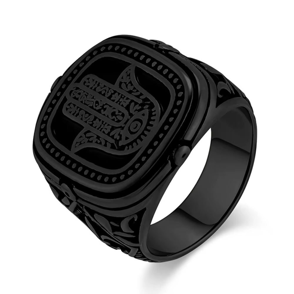 Intage main de Fatima bague en acier titane amulette traditionnelle bijoux à main pour hommes anneau