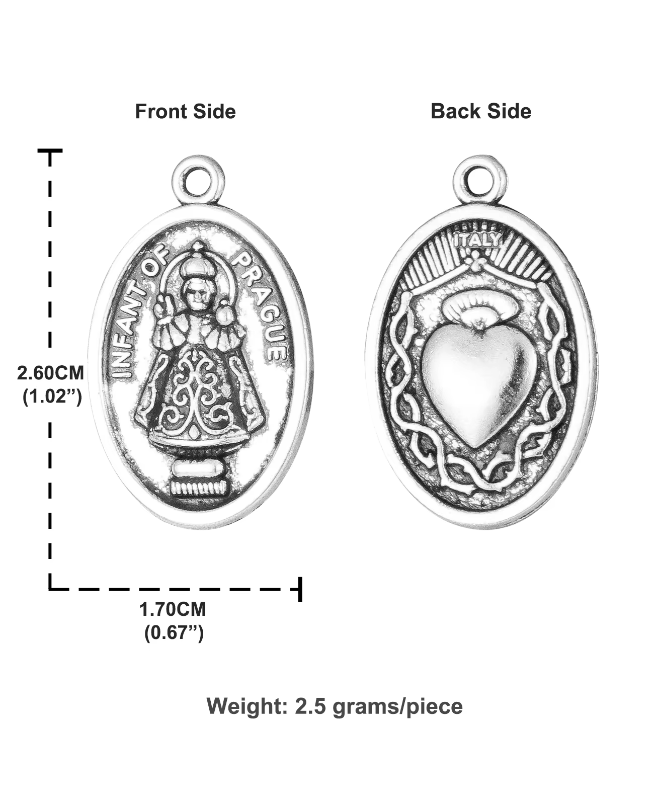 Diyalo 10 pièces ovale catholique St. Médaille de cœur sacré de Prague pour bébé, pendentifs du jésu