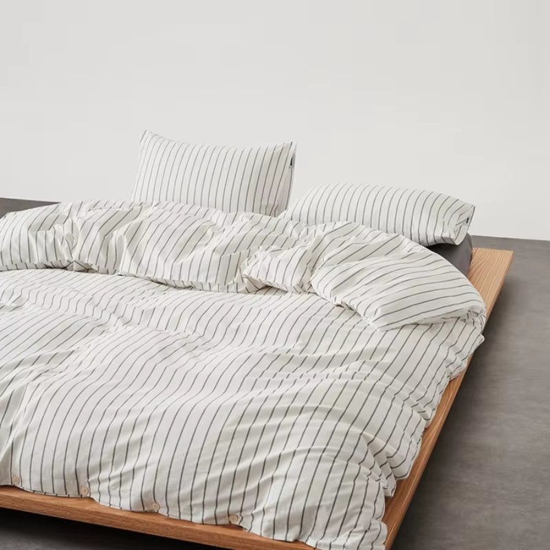 Parure de lit de luxe 100% coton, drap de housse de couette à rayures classiques, taie d'oreiller, l
