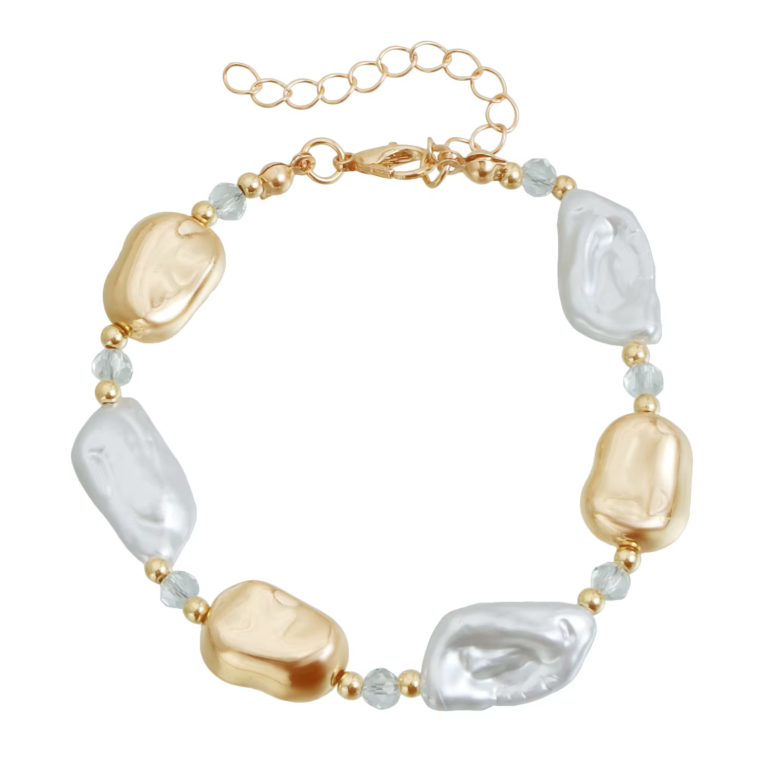 Ensemble collier et bracelet de style baroque rétro français, perles irrégulières couleur or, pour f