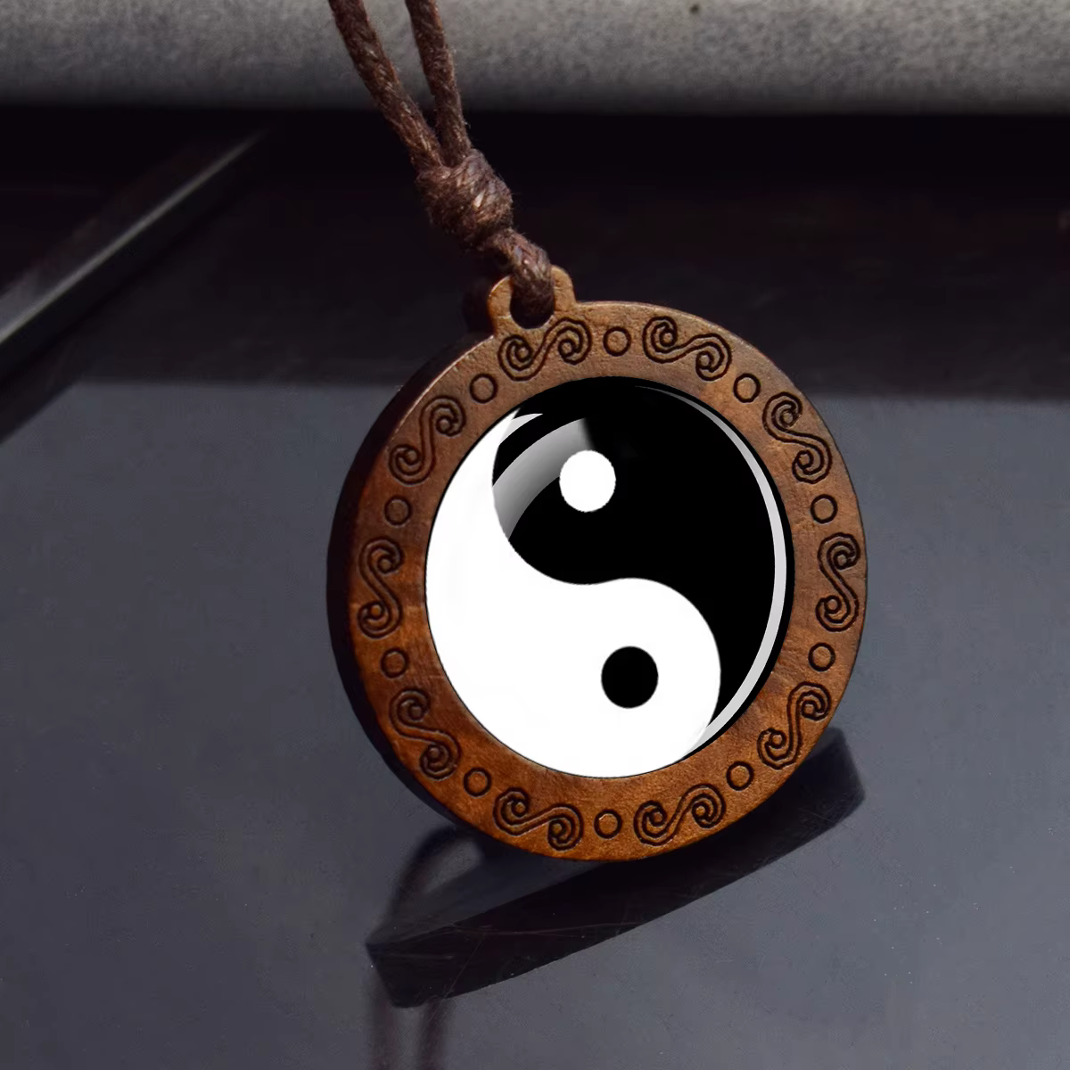 Yin Composer Tapiercing Collier Pendentif en Bois de Verre, Bijoux de Méditation Spirituelle