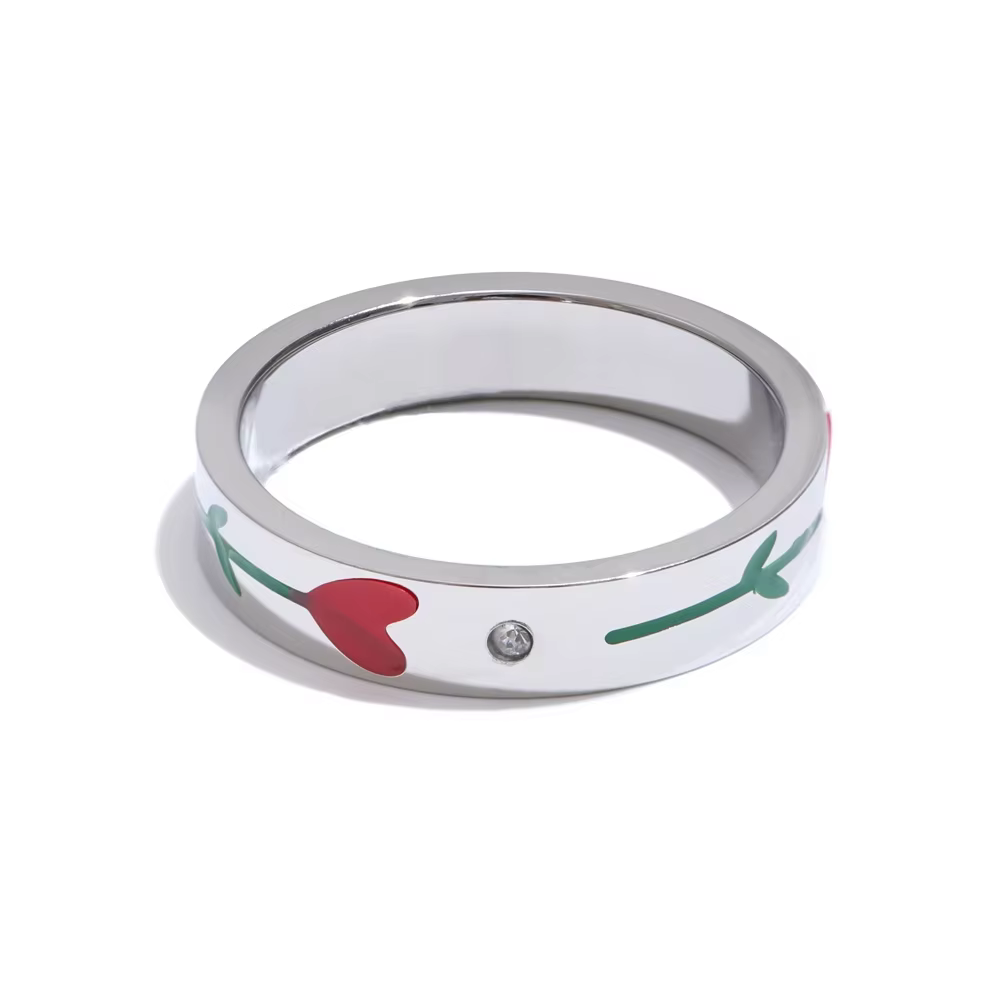 NiNice-Bague Fleur Rose en Acier Inoxydable, Bijou Romantique, Ne se Décolore Jamais, Métal Plaqué P