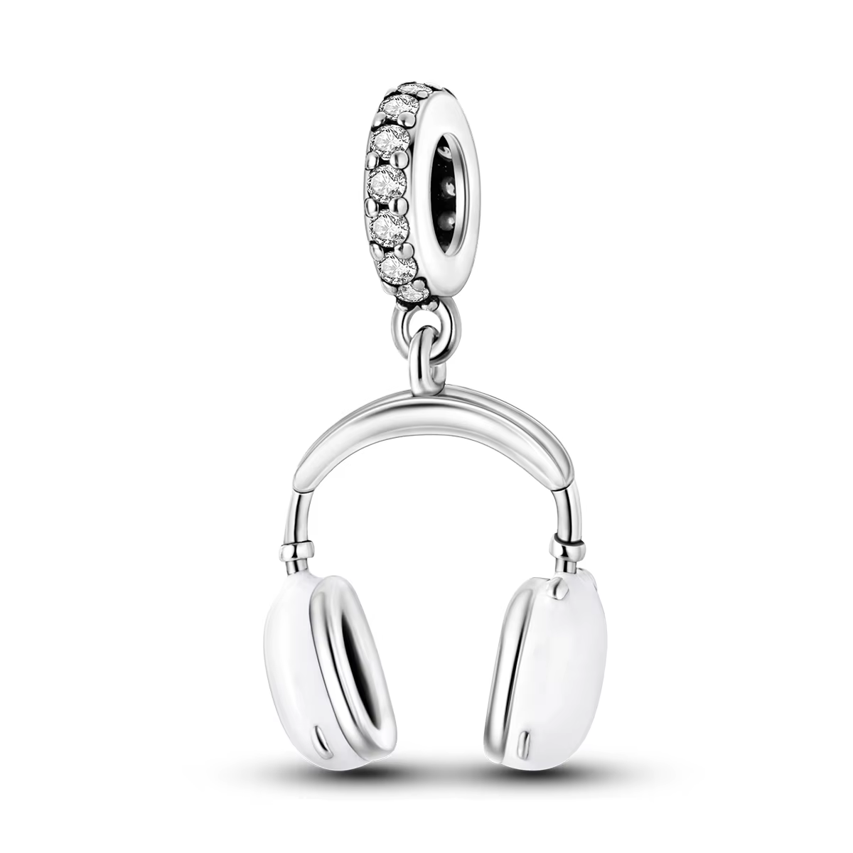 Breloque écouteurs sans fil en argent sterling 925, émail blanc, perle pendante en zircon cubique tr