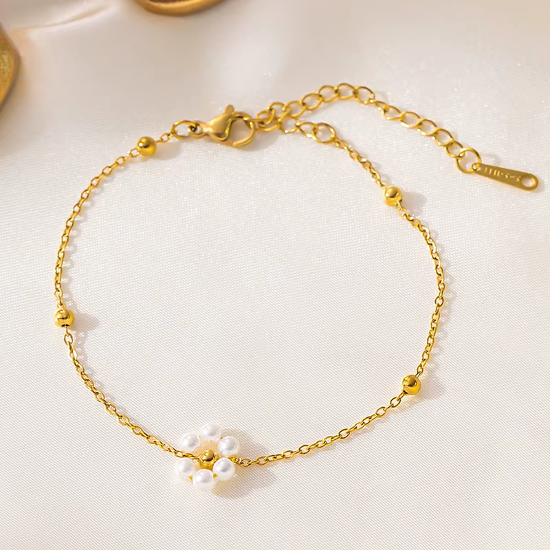 ANENJERY 316L acier inoxydable noir blanc fleur collier Bracelet pour femmes cou tour de cou personn